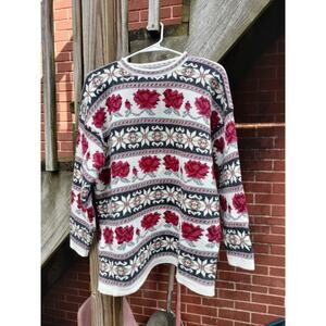Womens Sweater Multi Color Adele Knit Grannycore Rose Pattern No Tag